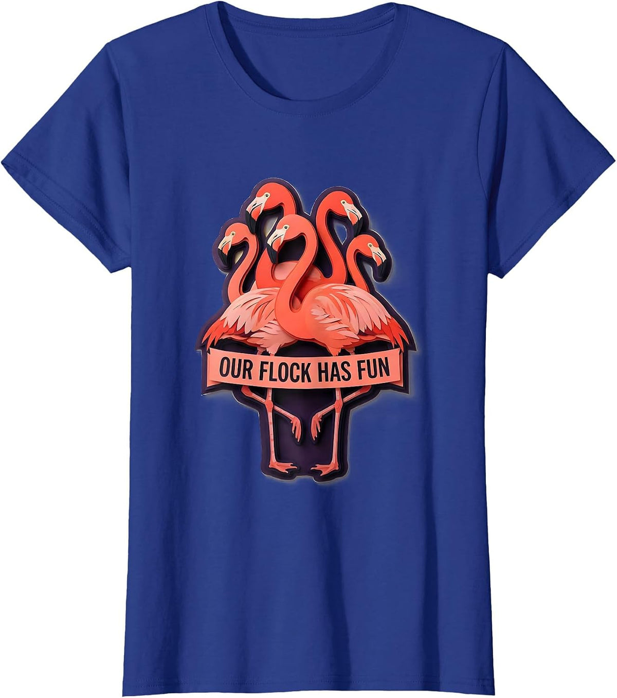 Women's Our Flock Has Fun Flamingo Family Matching Group Vacation T-Shirt - Royal Blue