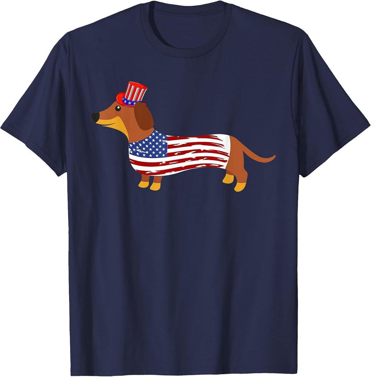 Dachshund 4th of July - American Flag Dachshund T-Shirt - Navy Blue