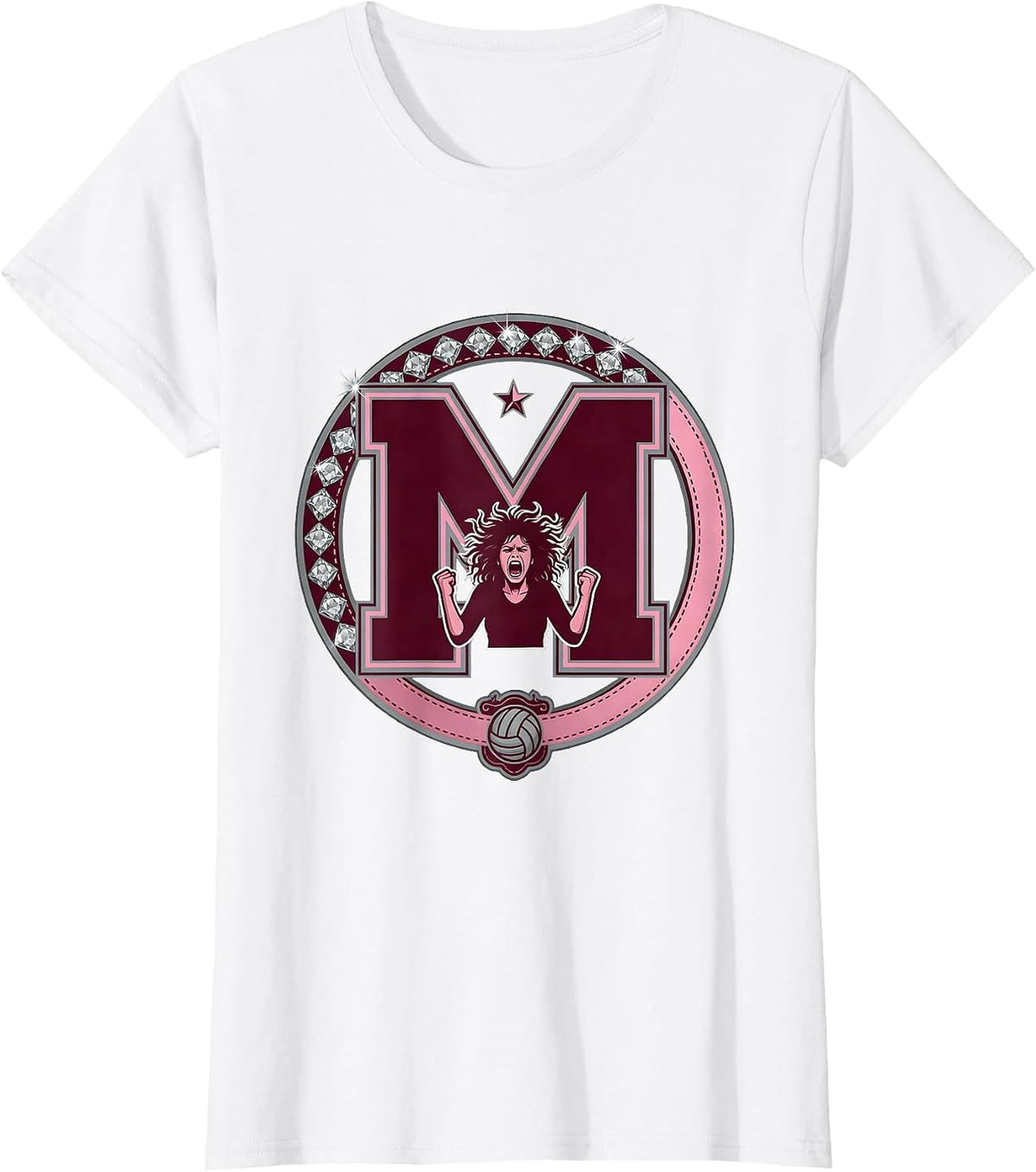 Women's Volleyball Mom Wild Hair Screaming Referee Graphic T-Shirt - White