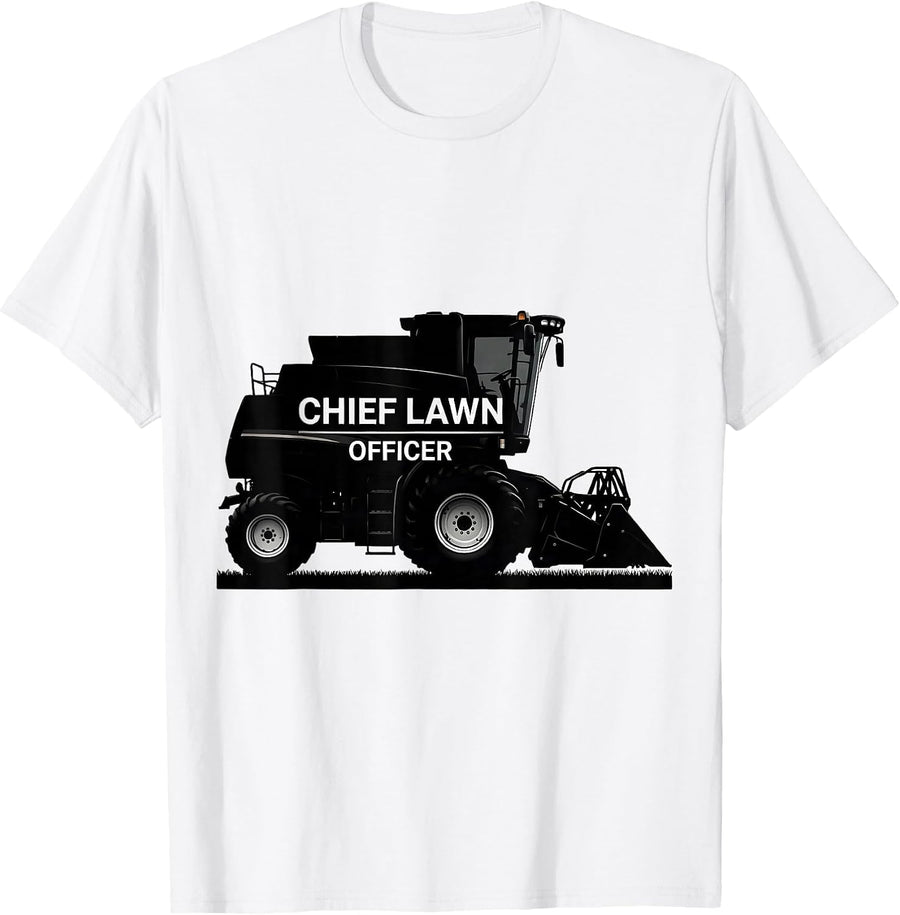 Men's Chief Lawn Officer Funny Riding Mower Dad Gardener Gift T-Shirt - White