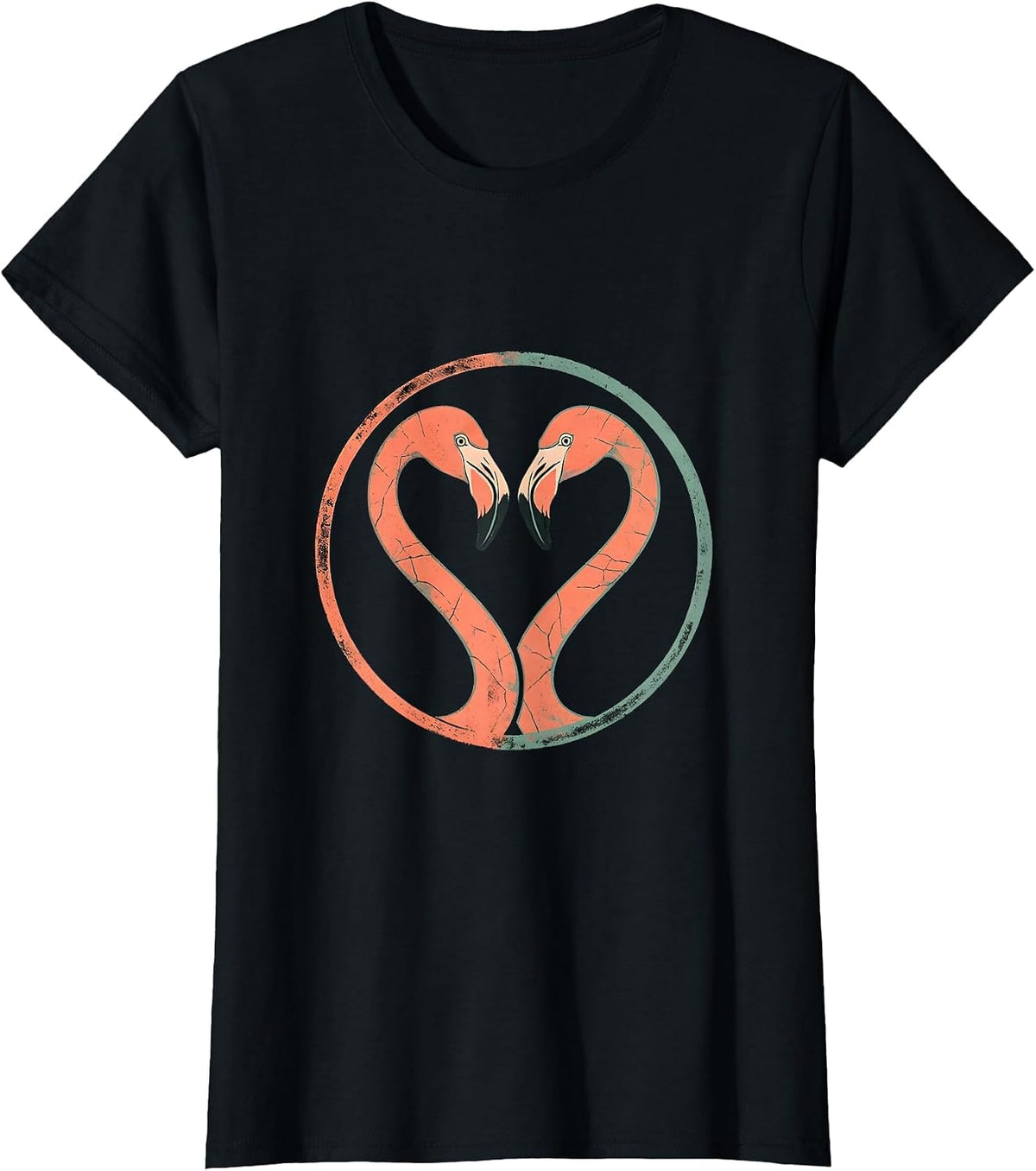 Flamingo Heart Love Romantic Nature Art T-Shirt - Black