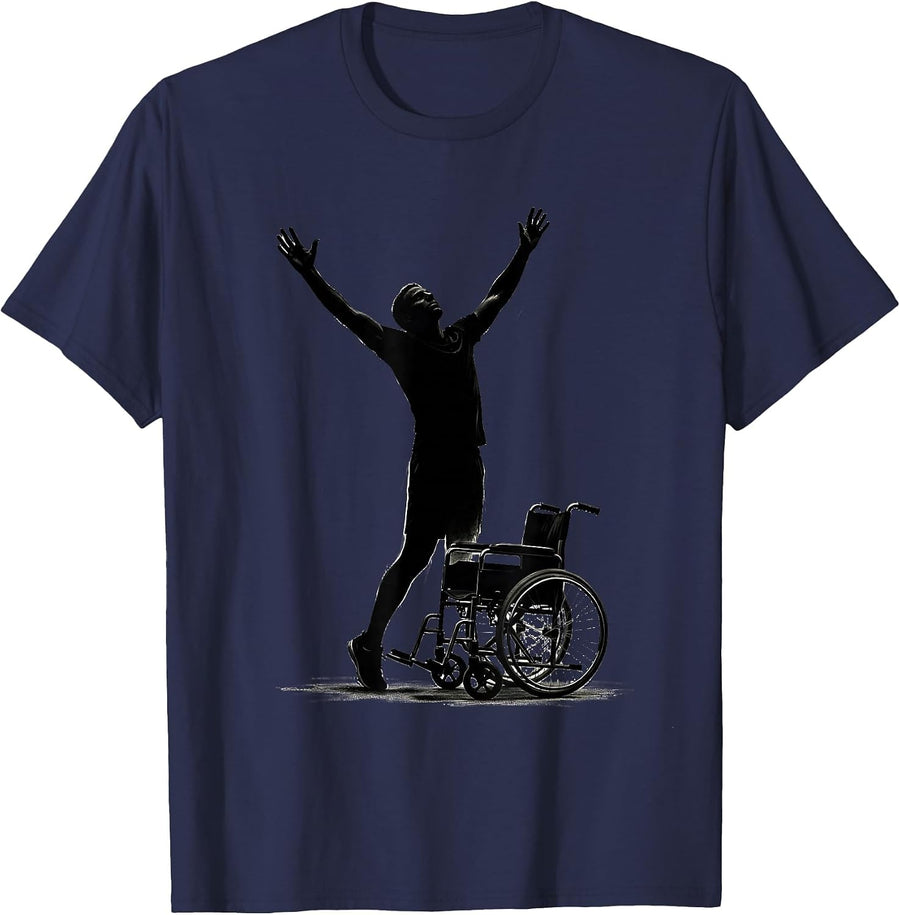 Athlete Rising From Wheelchair Rehabilitation Art T-Shirt - Navy Blue