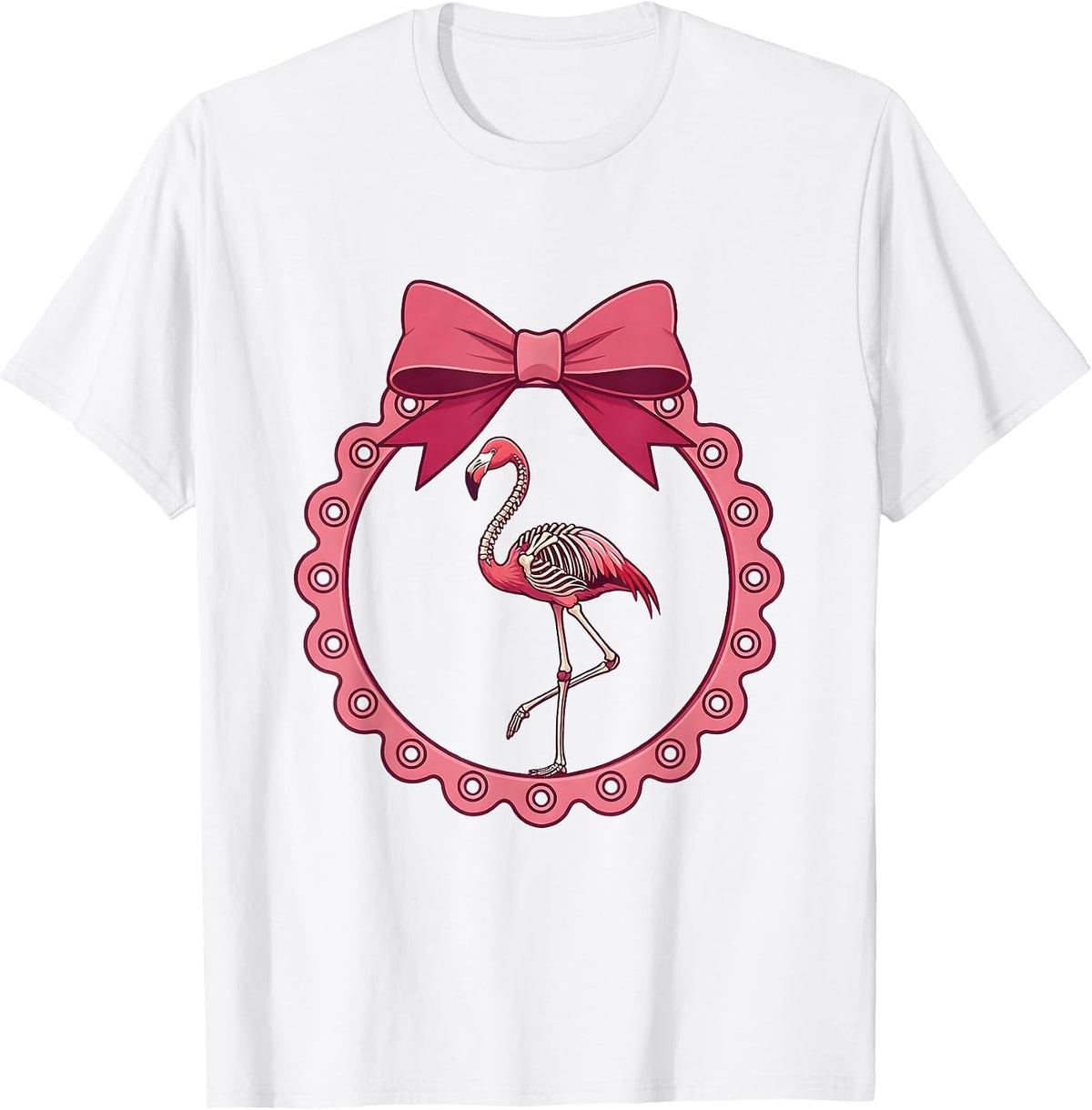 Men's Flamingo Skeleton Elegant Standing Pose T-Shirt - White