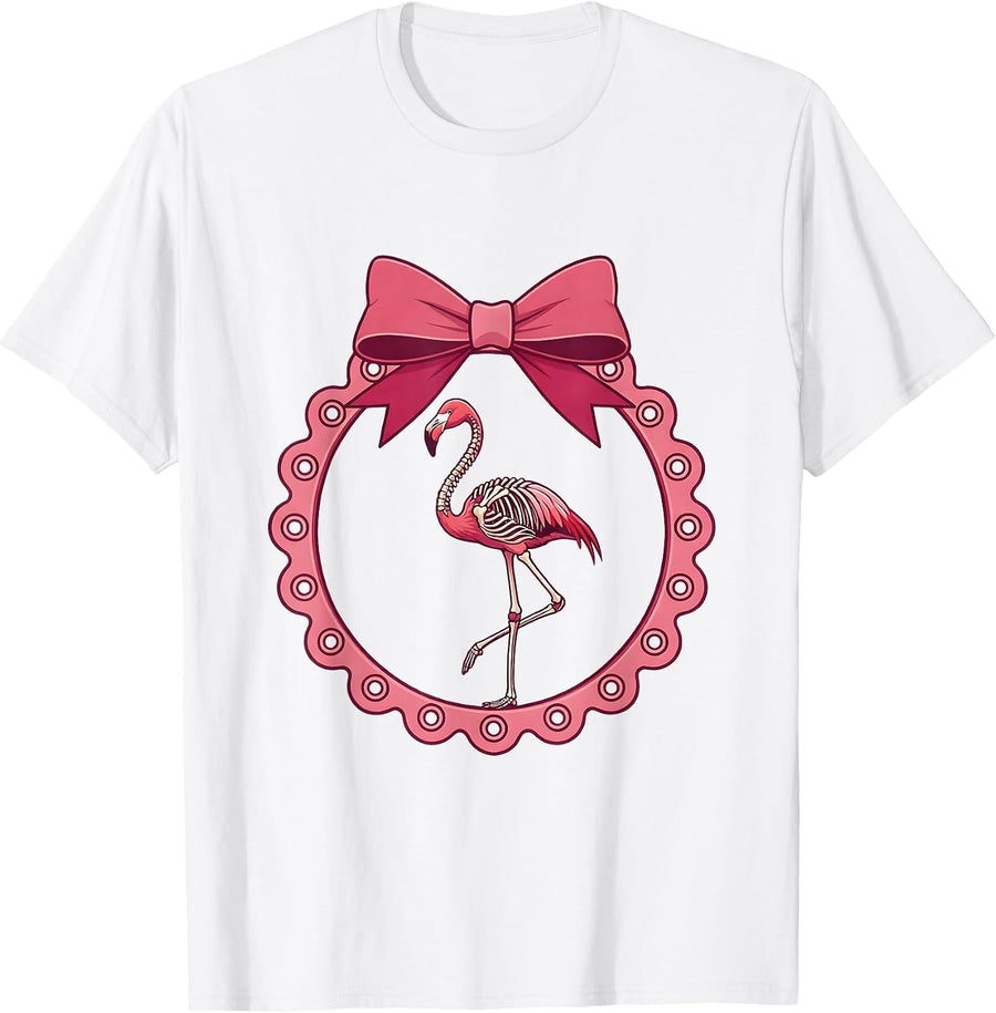 Men's Flamingo Skeleton Elegant Standing Pose T-Shirt - White
