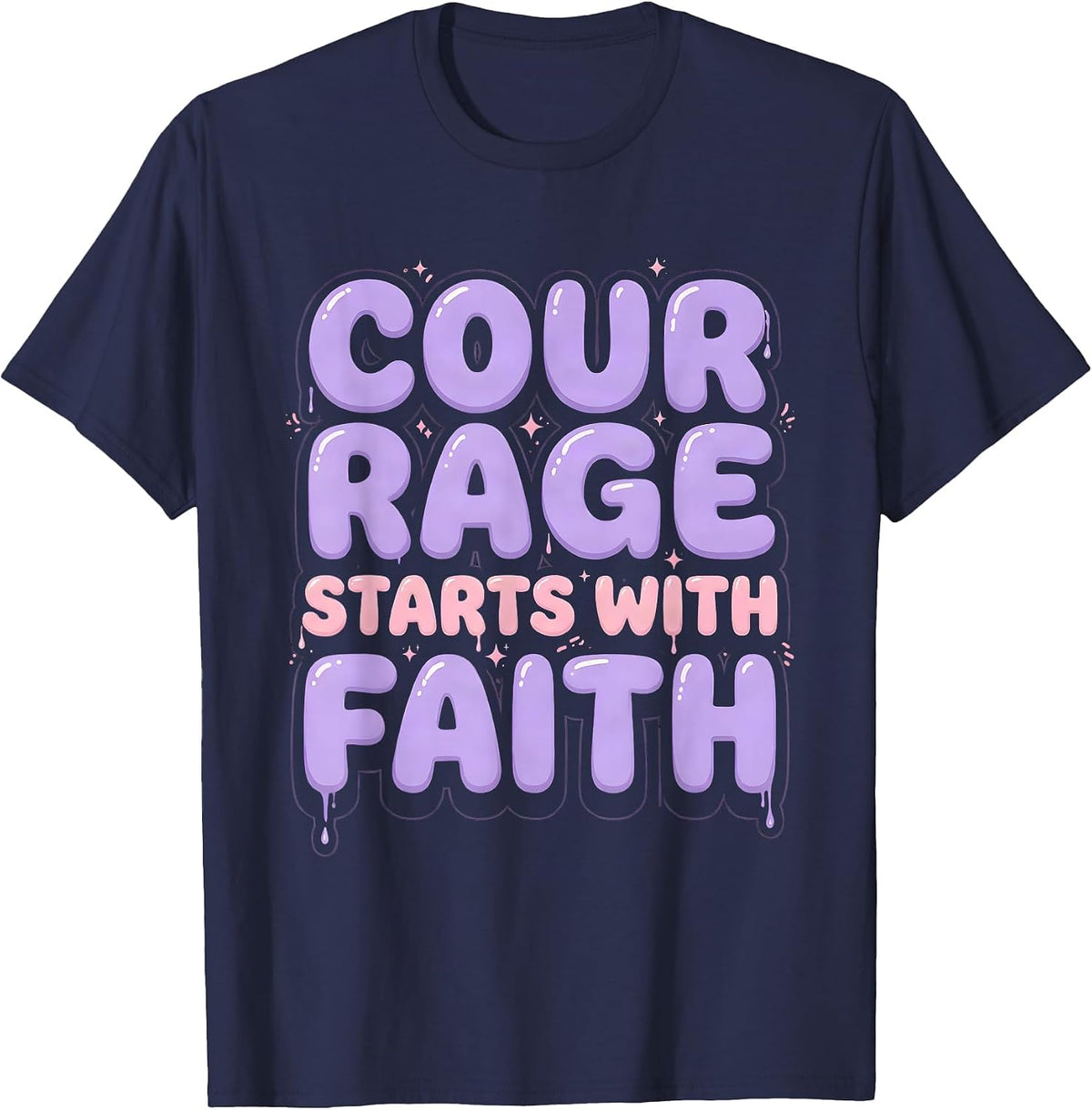 Men's Courage Starts With Faith Over Fear Design T-Shirt - Navy Blue