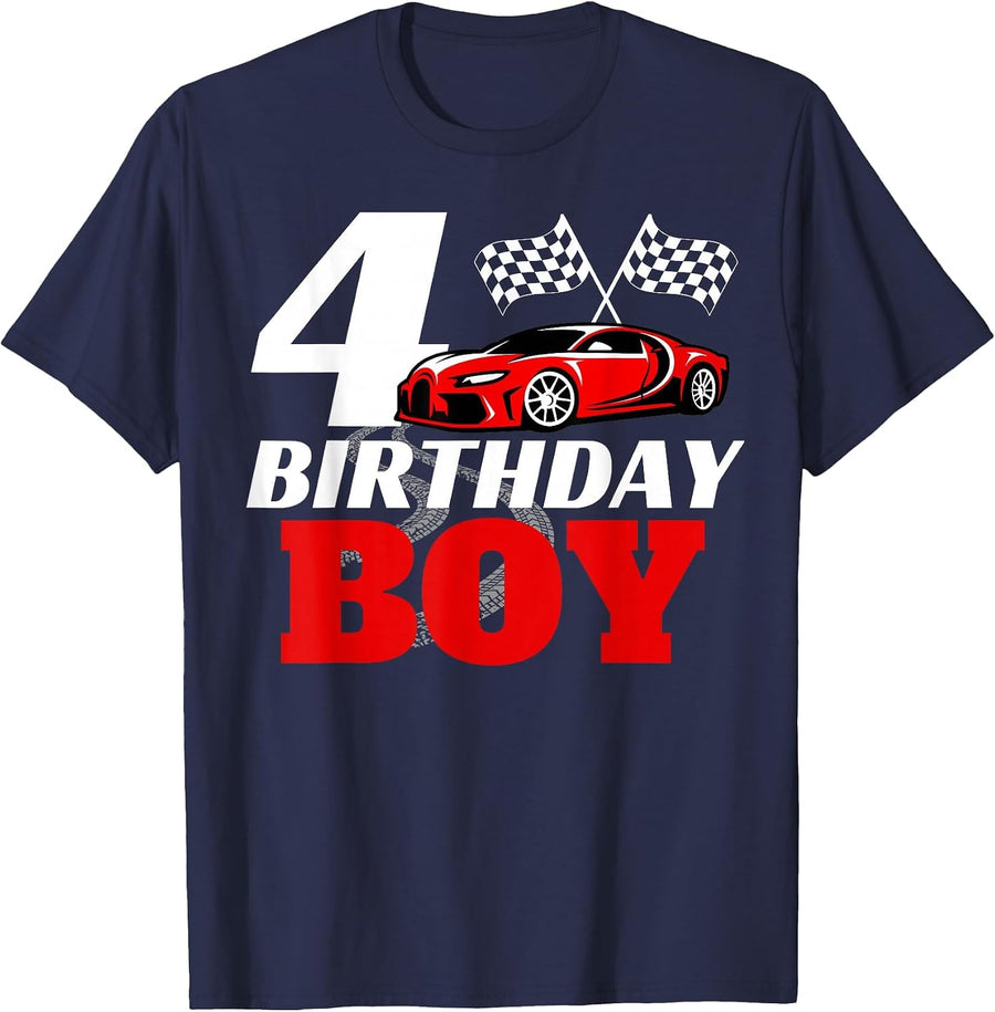 4th Birthday Boy 4 Fourth Race Car Birthday Racing Driver T-Shirt - Navy Blue
