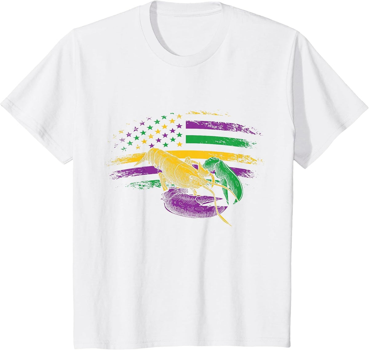 Celebration Carnival Parade US Flag Crawfish Mardi Gras T-Shirt - White