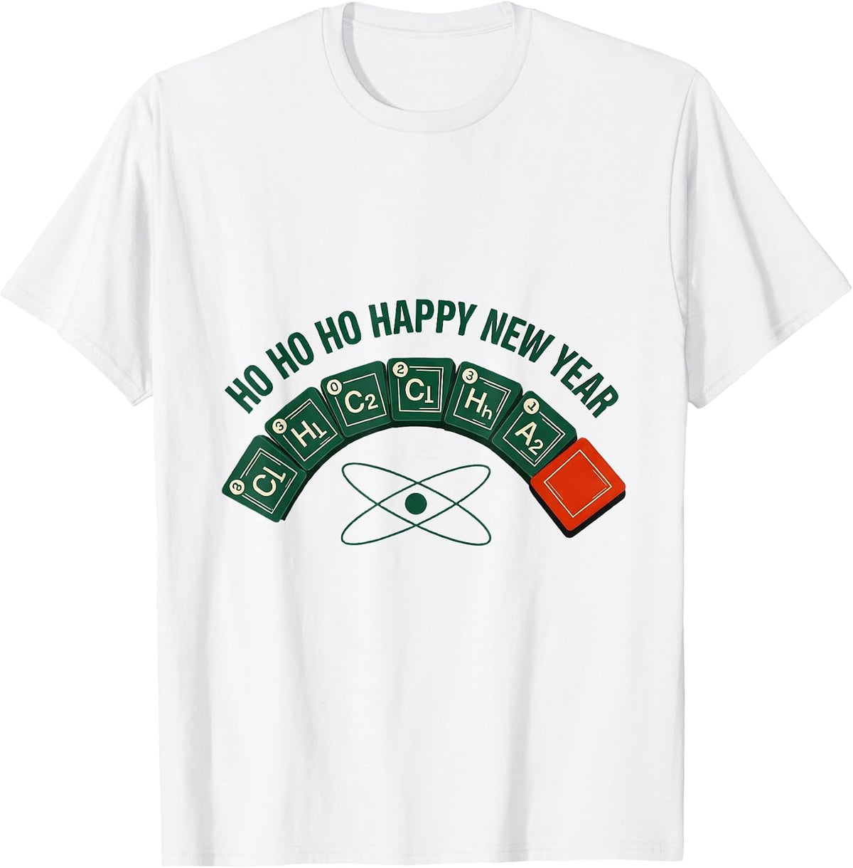 Men's Ho Ho Ho Happy New Year Funny Periodic Table Chemistry Pun T-Shirt - White