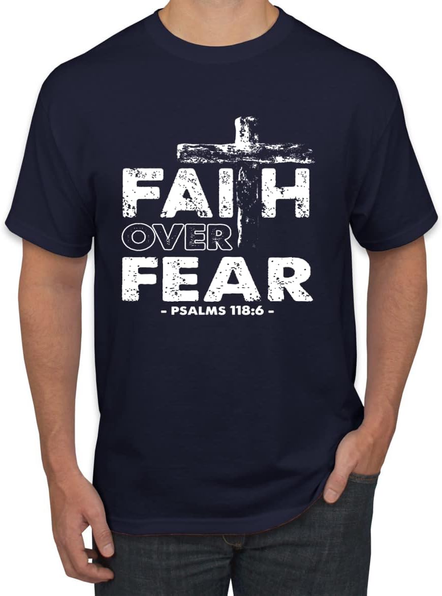 Faith Over Fear Psalm 118:6 White Inspirational Christian Men's T-Shirt - Navy