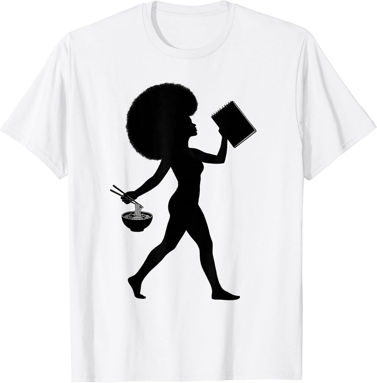 Men's Afro Anime Girl Sketching Ramen Lover Art T-Shirt - White