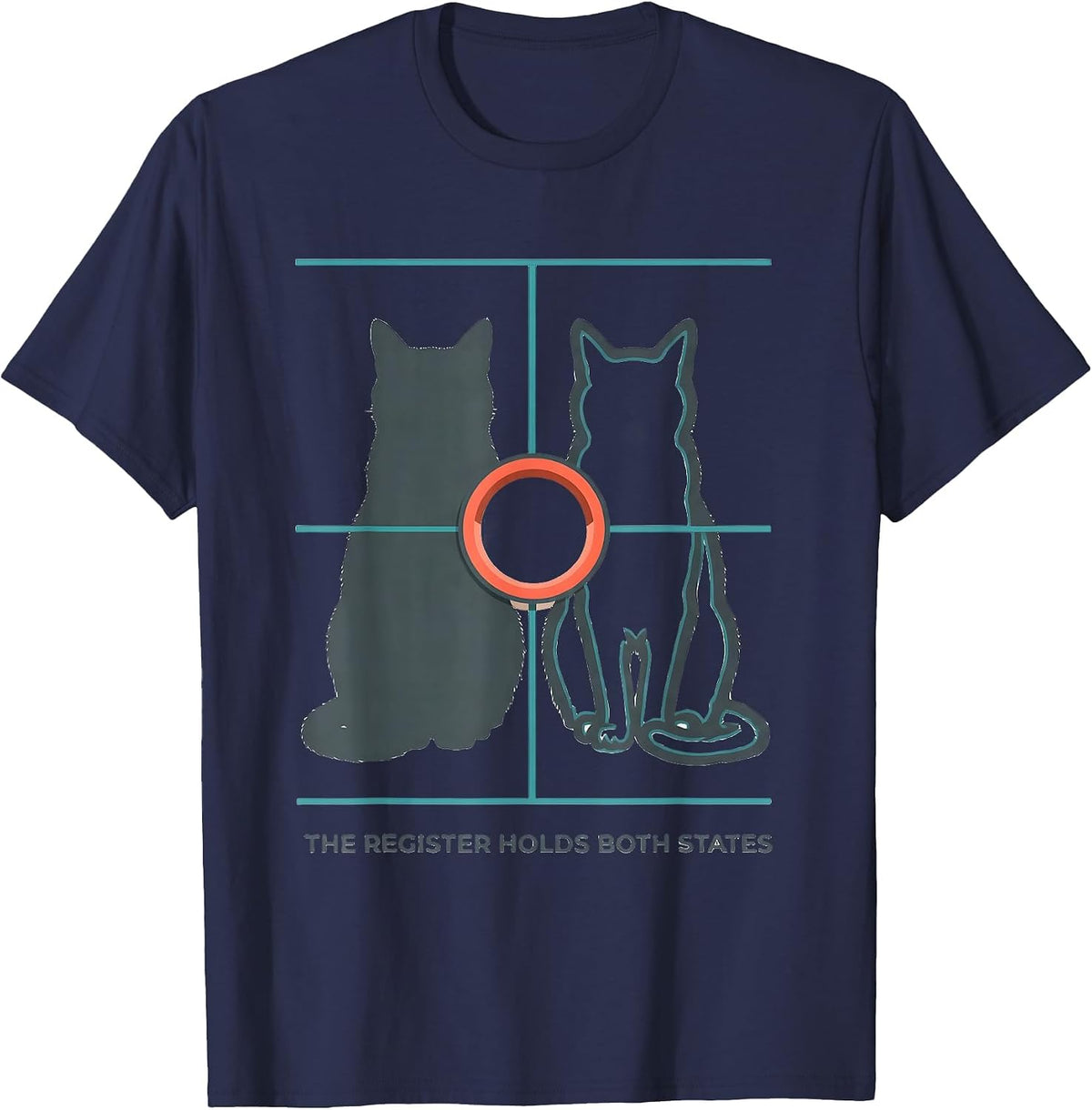 Men's The Register Holds Both States Funny Physics Nerd Cat Lover T-Shirt - Navy Blue