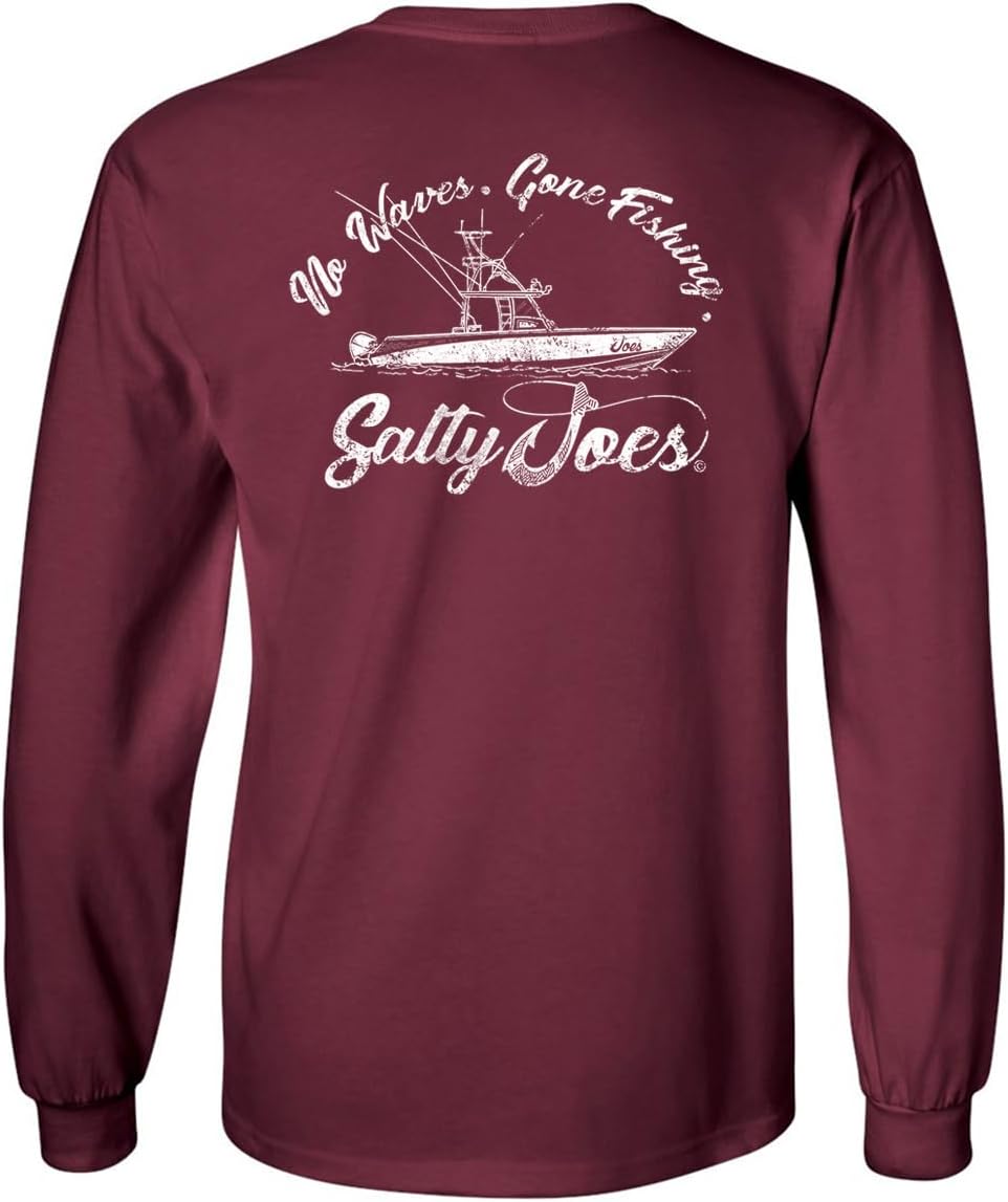 SALTY JOES Men's Fishing Boat Logo Heavy Long Sleeve Tees - Athletic Maroon \/ White Fishing Boat Logo