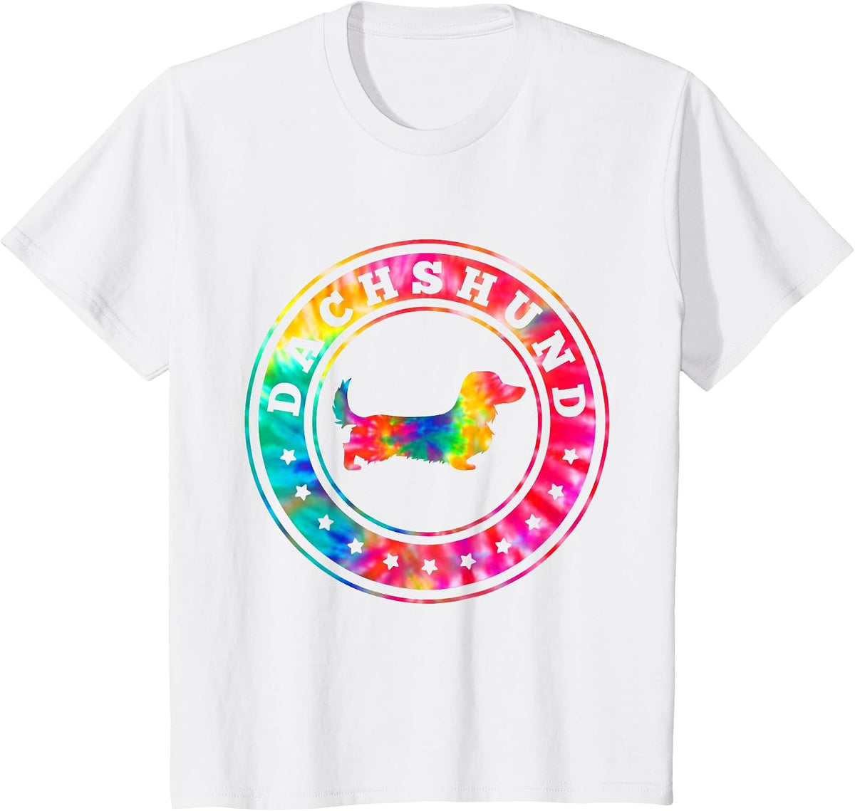 Tie Dye Long Hair Dachshund Dog Mom Dad Pet Lover T-Shirt - White
