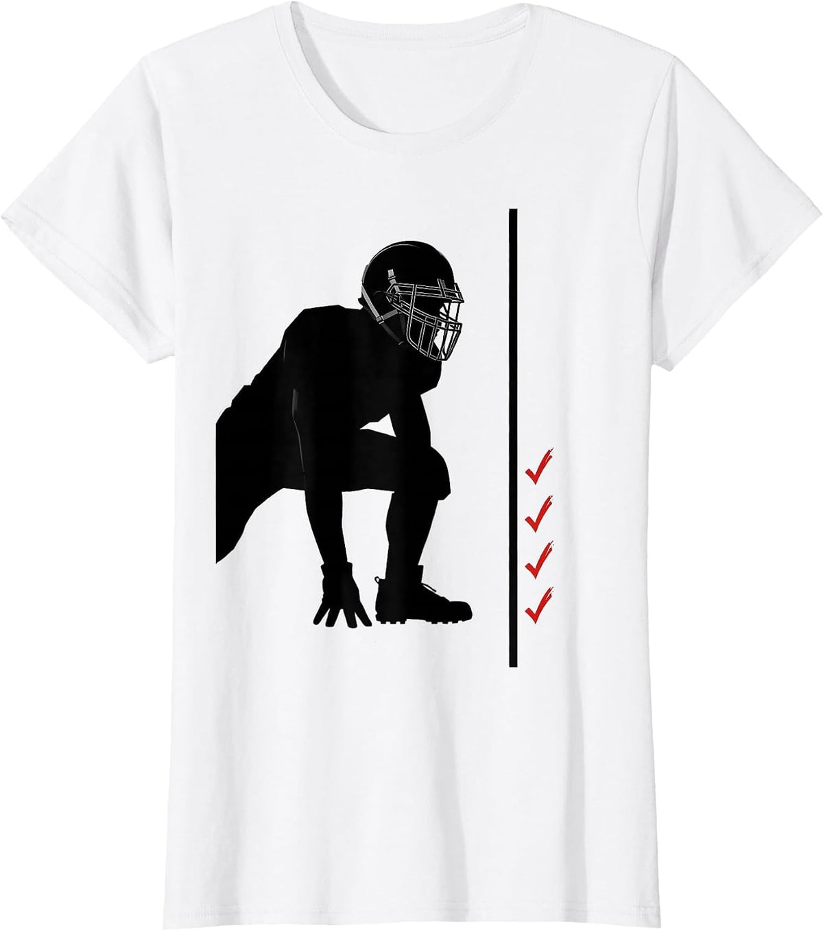 Women's Lineman Silhouette Minimal Football Player Humor T-Shirt - White