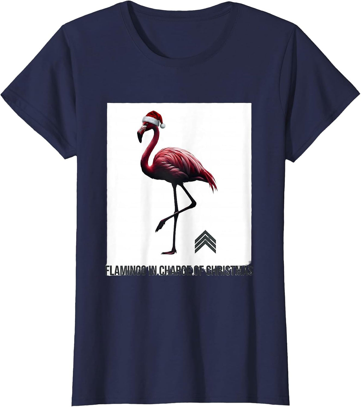 Women's Flamingo in Charge of Christmas Funny Animal Lover Holiday T-Shirt - Navy Blue