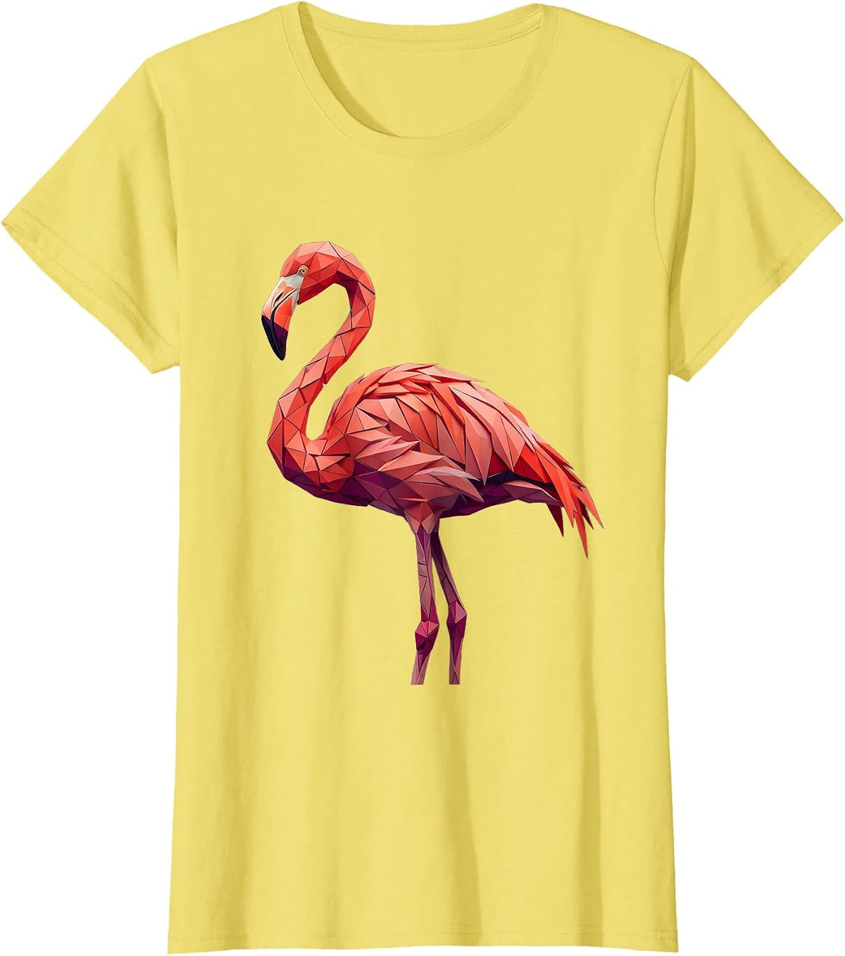 Geometric Low-Poly Flamingo Triangle Mosaic T-Shirt - Lemon Yellow