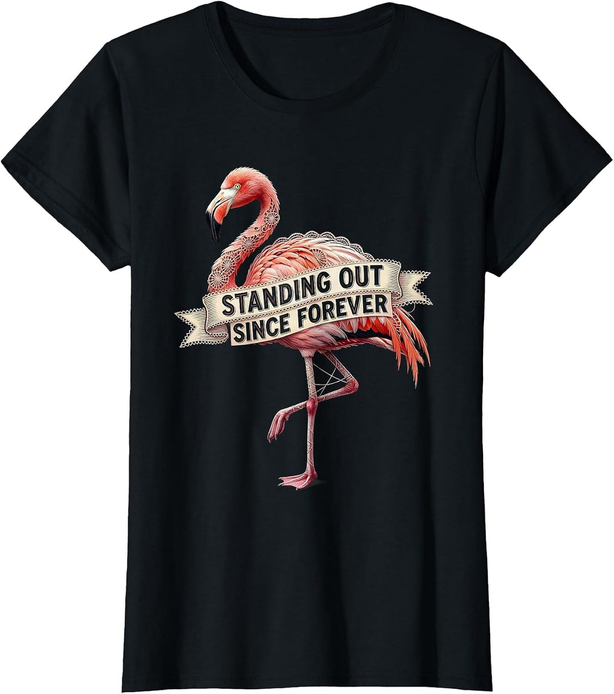 Flamingo Standing Out Since Forever Design T-Shirt - Black