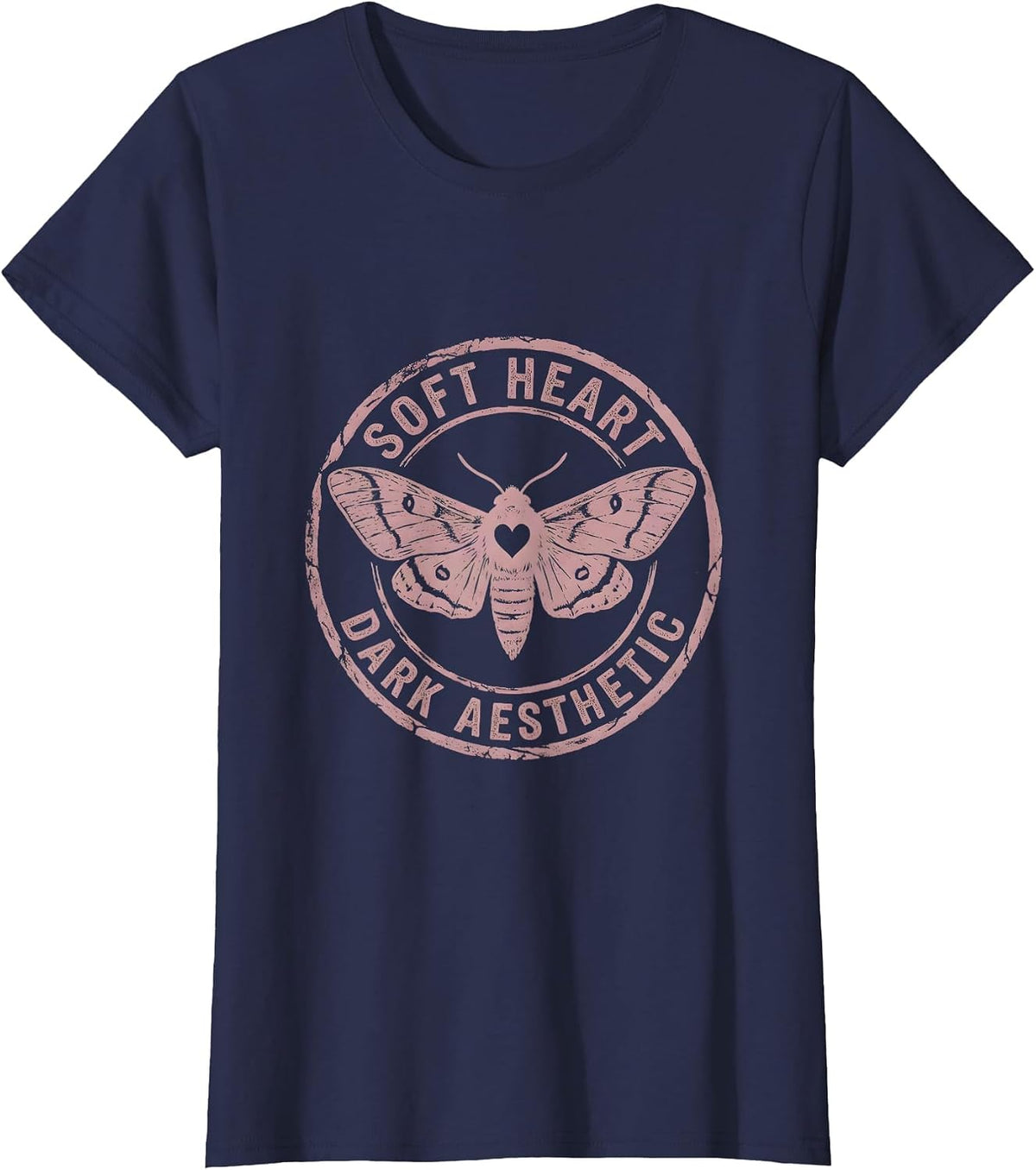 Women's Soft Heart Dark Aesthetic Goth Design T-Shirt - Navy Blue