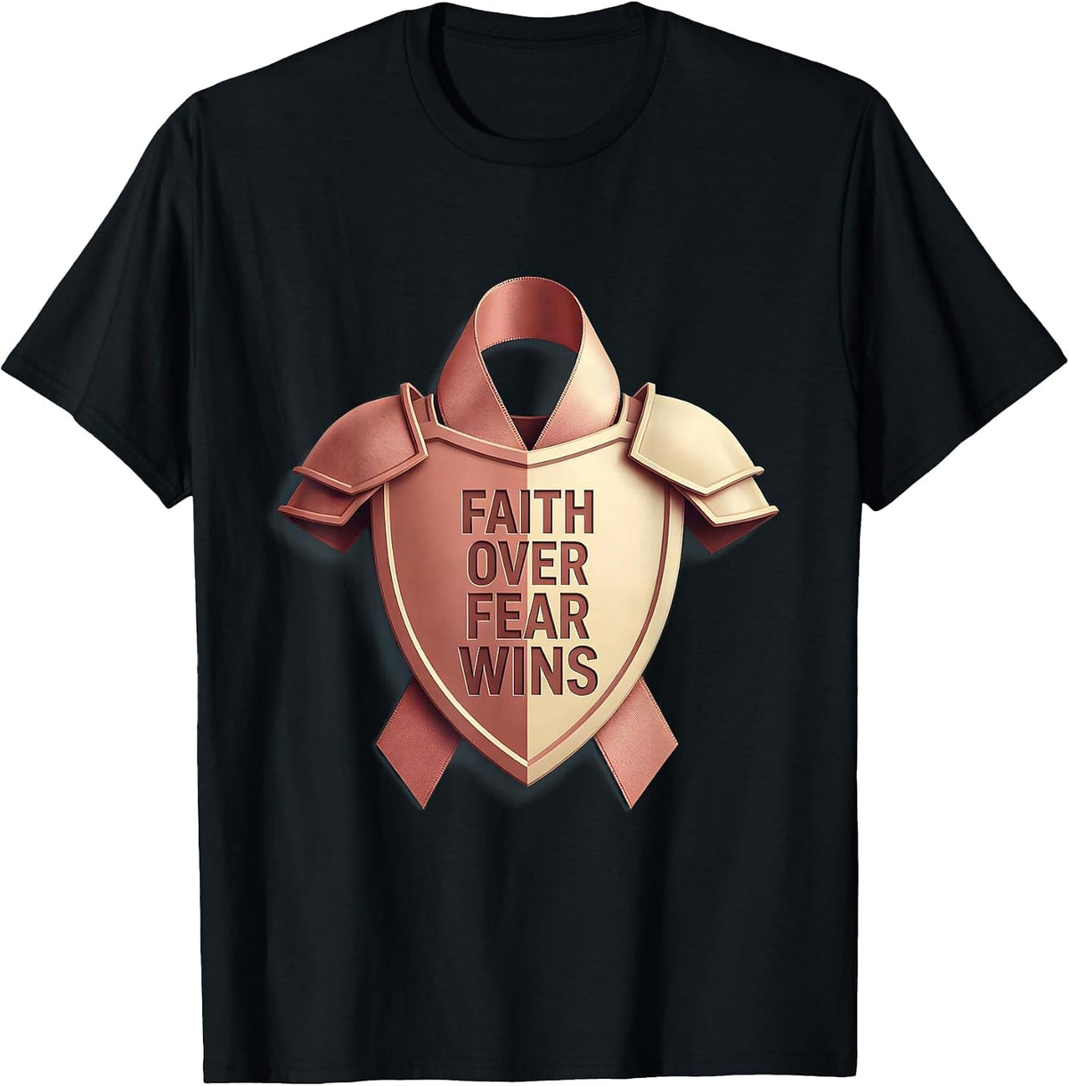 Men's Faith Over Fear Wins Breast Cancer Awareness Design T-Shirt - Black
