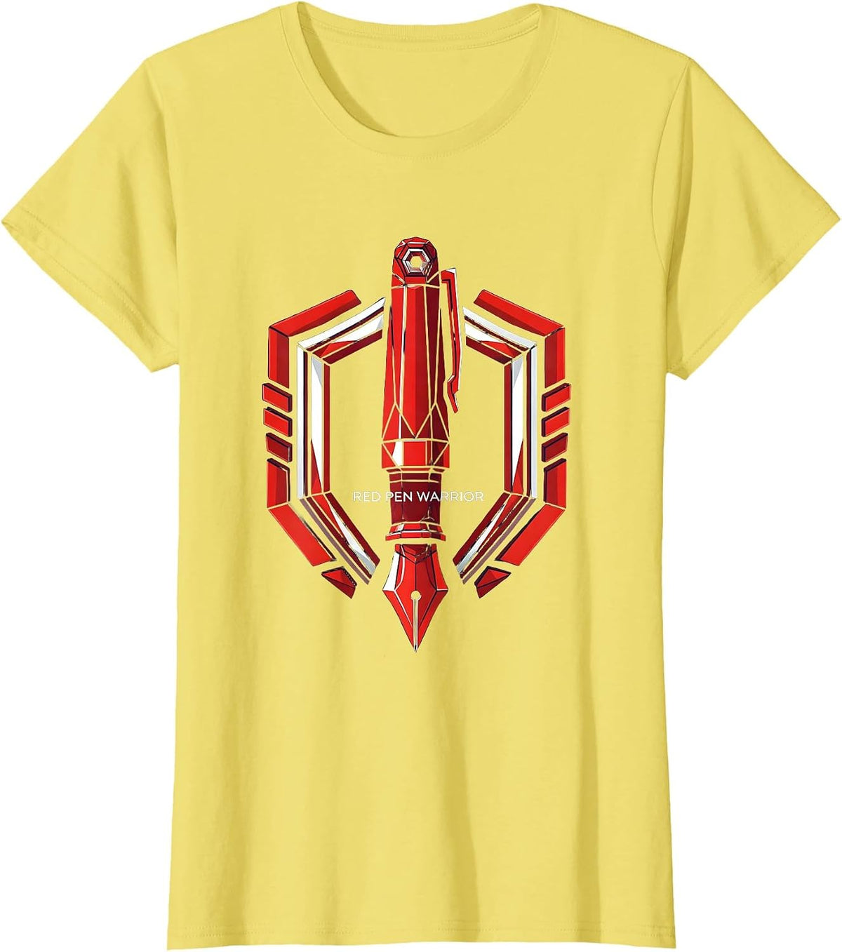 Women's Red Pen Warrior Teacher Graphic Design T-Shirt - Lemon Yellow