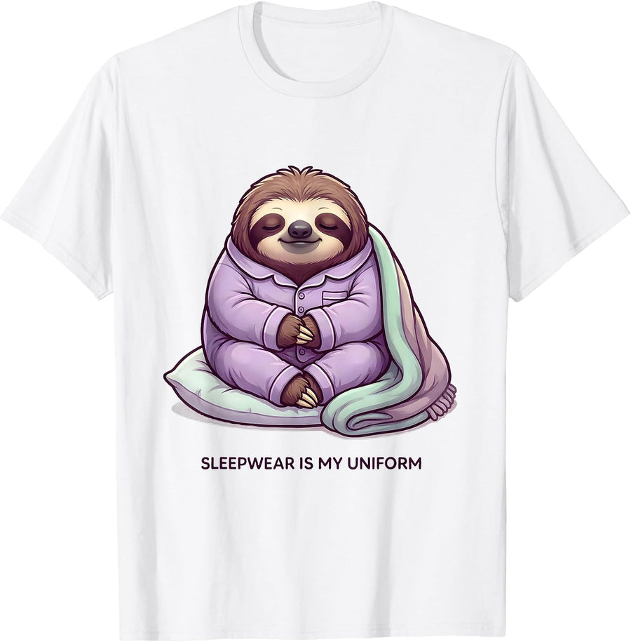 Men's Sleepwear Is My Uniform Cute Kawaii Sloth Pajama Romper T-Shirt - White