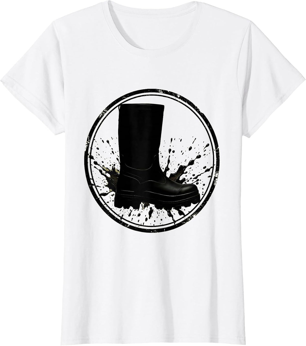 Camo Hunting Boot with Mud Splatter Graphic T-Shirt - White