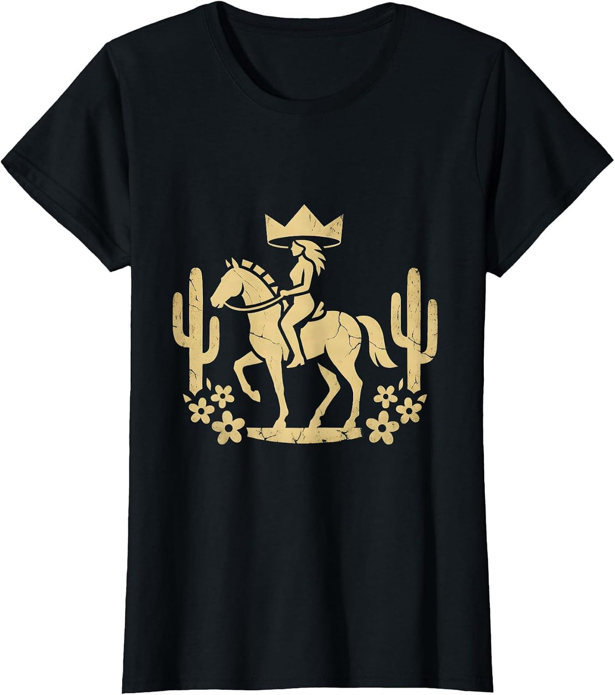 Rodeo Horseback Silhouette at Dusk Graphic T-Shirt - Black