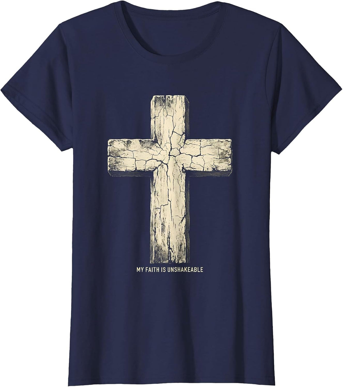 Women's My Faith Is Unshakeable Faith Over Fear Design T-Shirt - Navy Blue