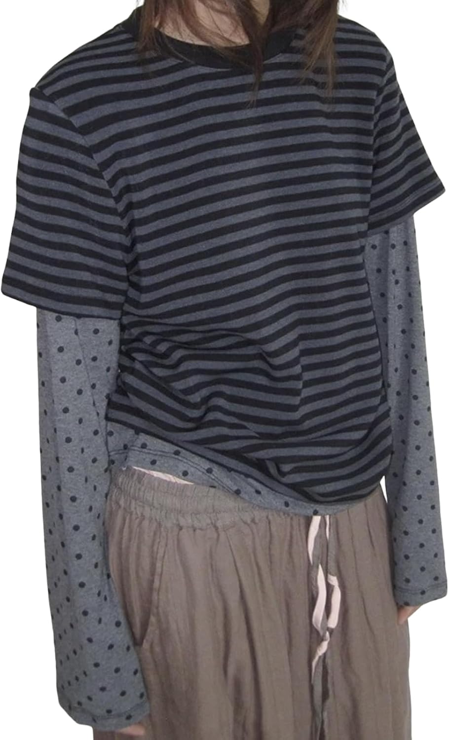 Goth Shirt Gothic Shirt Fake Two-Piece Alternative Clothing Goth Long Sleeve Top Grunge Clothes - Black Striped