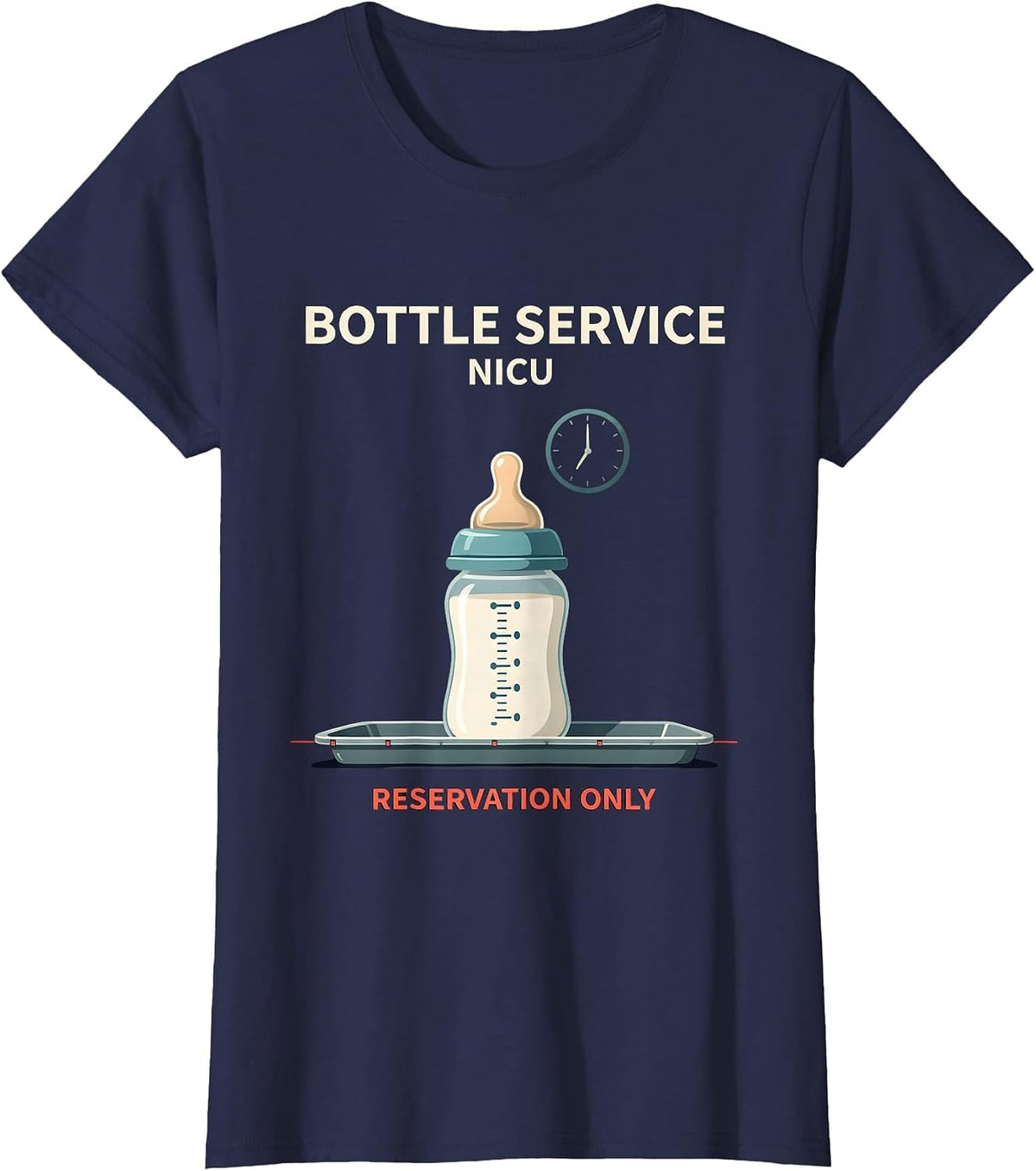 Women's Bottle Service NICU Reservation Only Nurse New Year Eve T-Shirt - Navy Blue