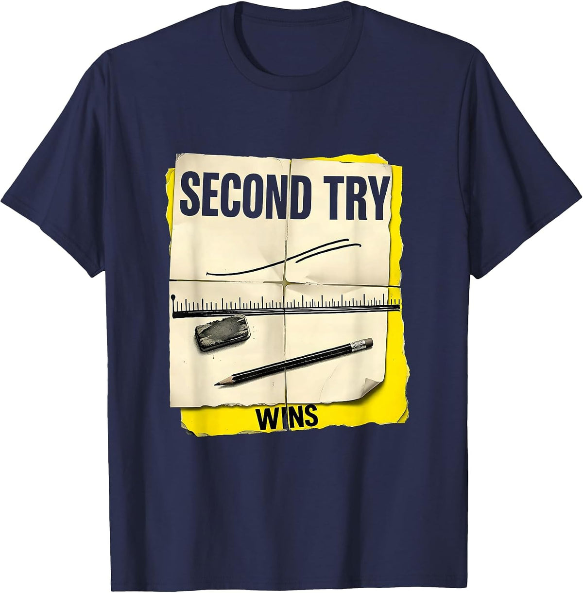 Men's Second Try Wins Growth Mindset Teacher Classroom Motivation T-Shirt - Navy Blue