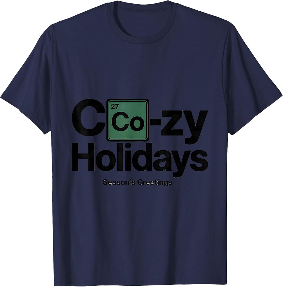 Co-zy Holidays Nerdy Science Humor Periodic Table Chemistry T-Shirt - Navy Blue