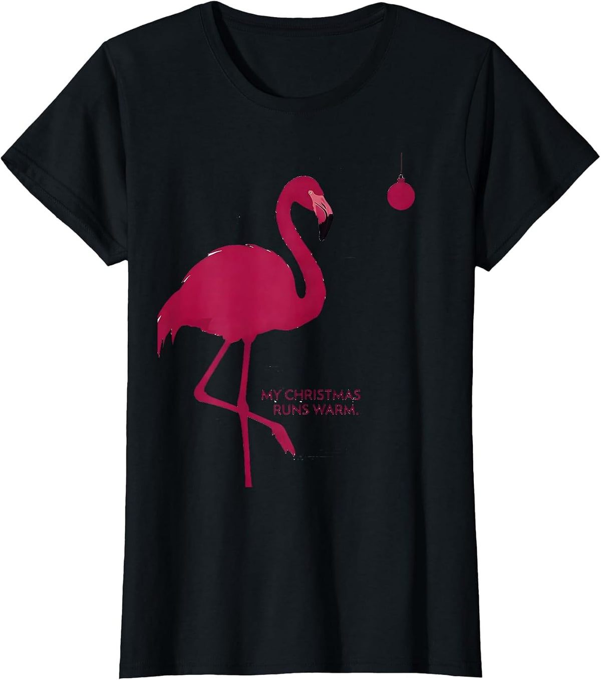 Women's My Christmas Runs Warm Funny Pink Flamingo Christmas in July T-Shirt - Black
