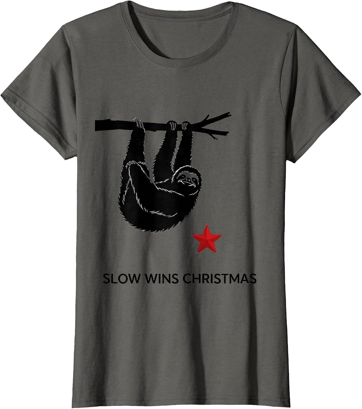 Women's Slow Wins Christmas Funny Sloth Lover Holiday Humor T-Shirt - Asphalt Grey
