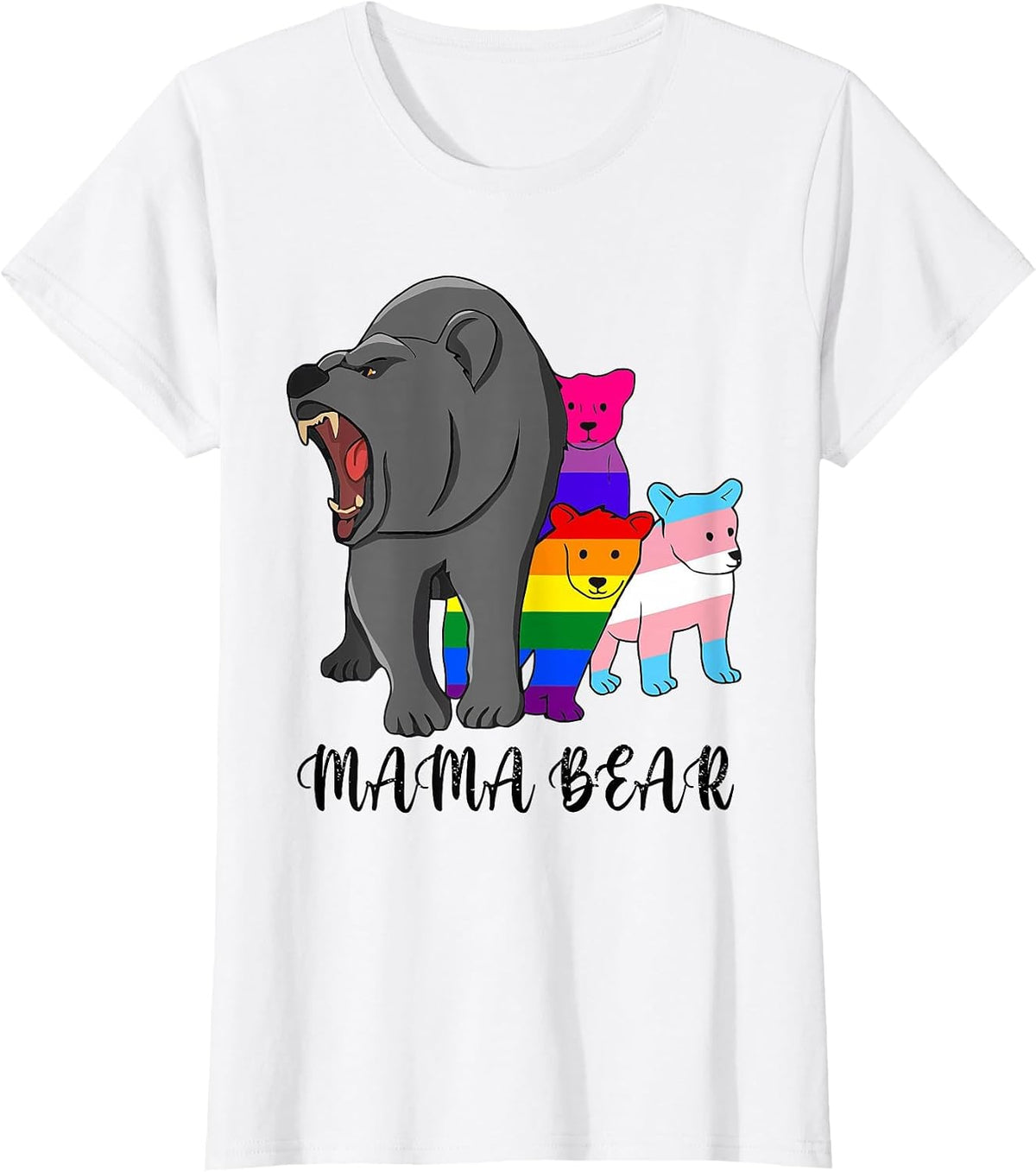 Mama Bear LGBT Gay Trans Pride Support LGBTQ Parade T-Shirt - White