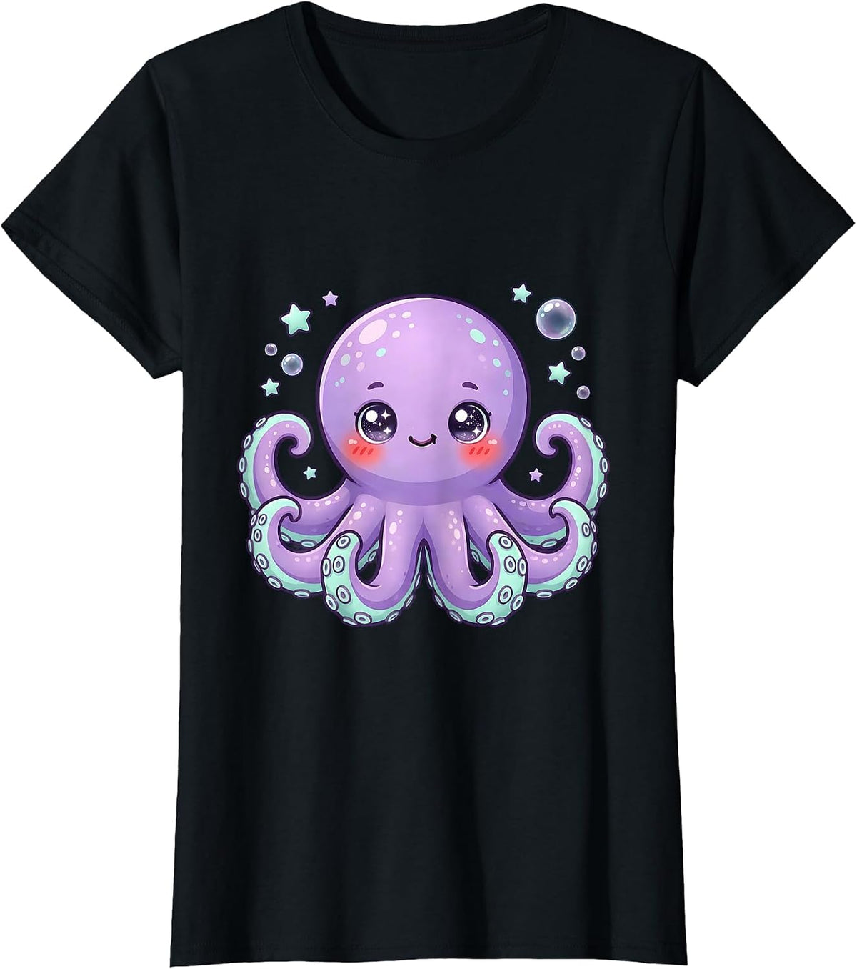 Glowing Octopus Deep Dark Ocean Illustration T-Shirt - Black