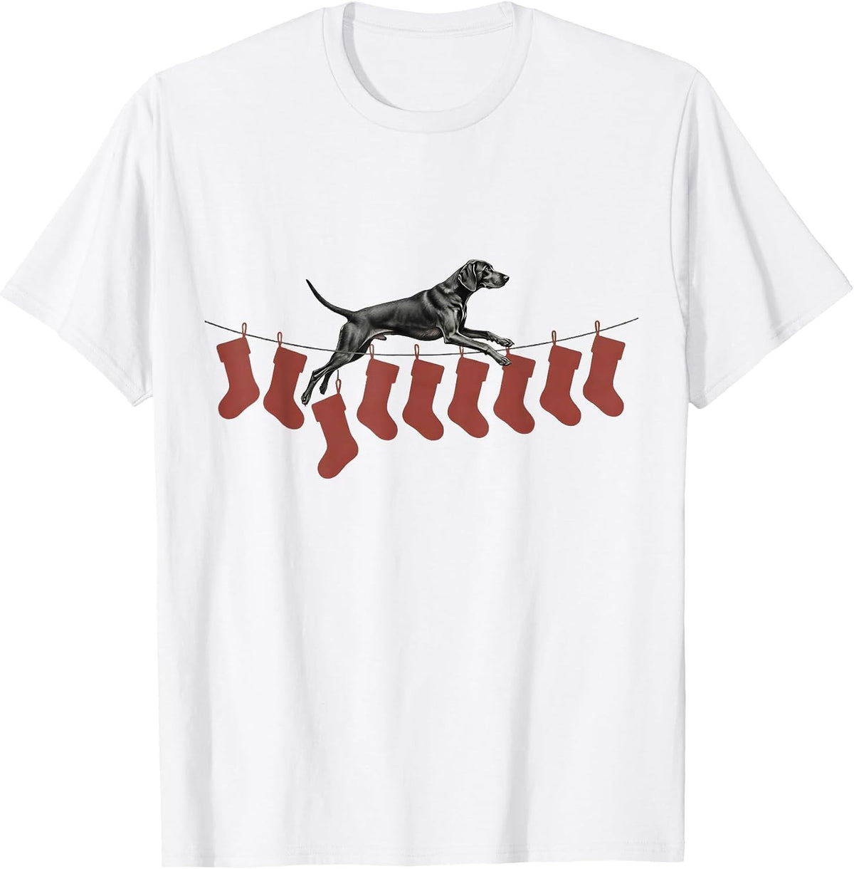 Men's Vizsla Leaping Stockings Minimalist Christmas Dog Lover T-Shirt - White