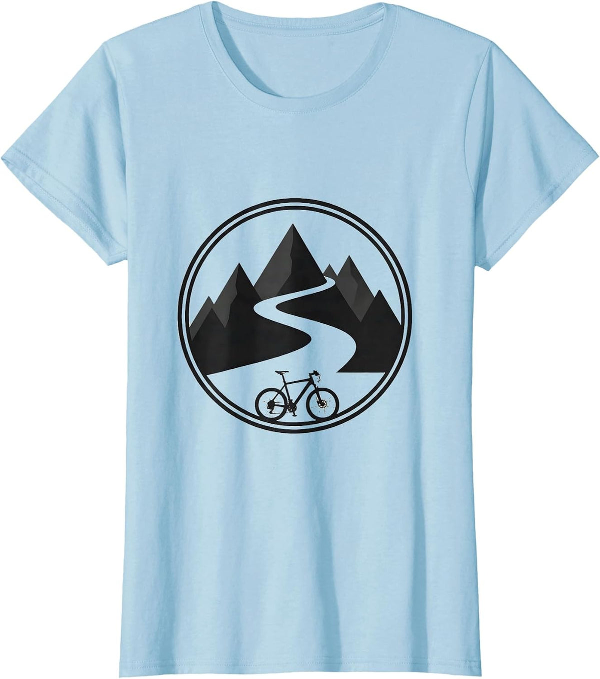 Bicycle on Winding Mountain Road Illustration T-Shirt - Baby Blue