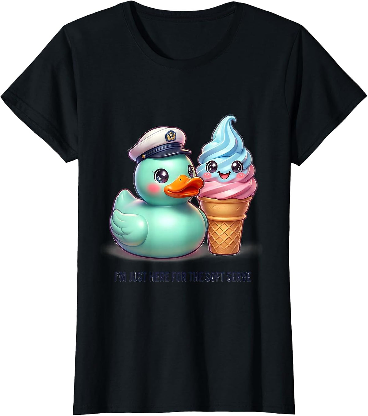 I'm Just Here For The Soft Serve Cute Kawaii Cruise Duck T-Shirt - Black