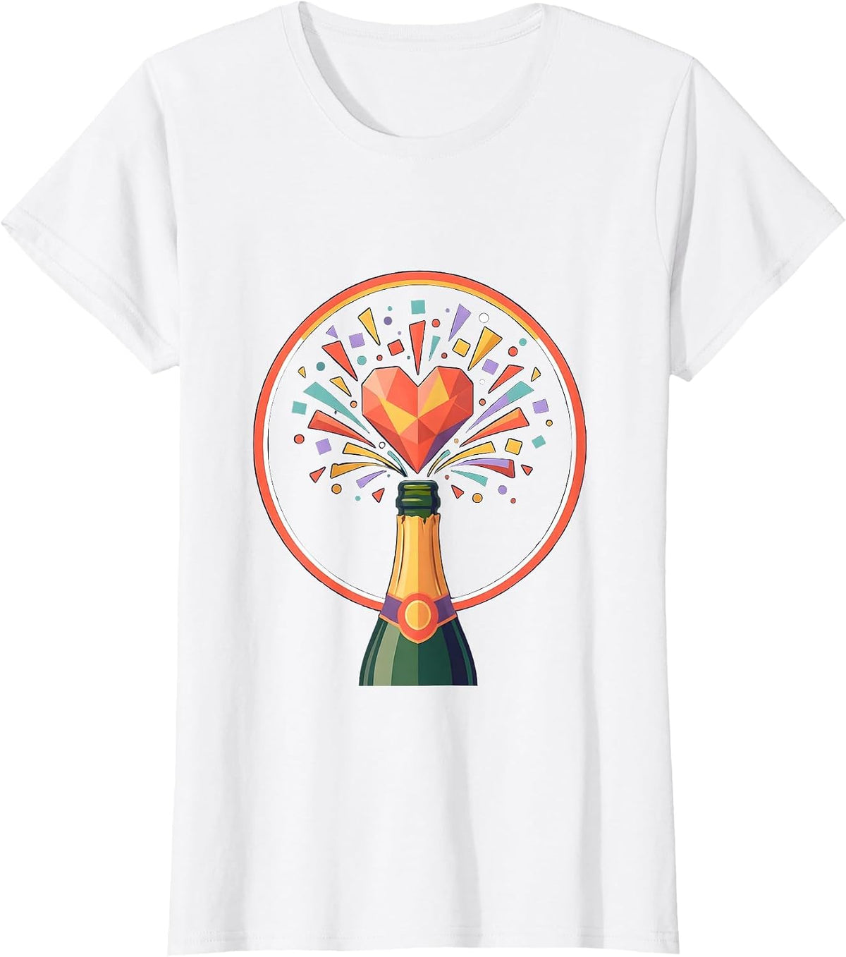 Birthday Champagne Bottle Confetti Heart Burst T-Shirt - White