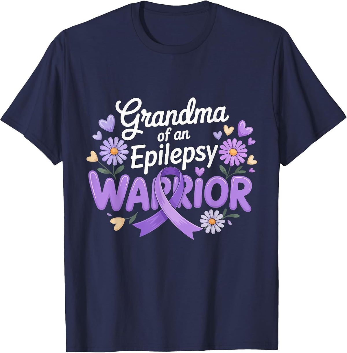 Epilepsy Warrior Grandma Purple Awareness Ribbon Support T-Shirt - Navy Blue