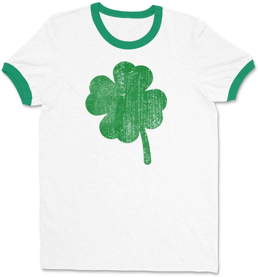 Vintage Shamrock St Patrick's Day Ringer Tee Shirt Unisex - White\/Kelly Green