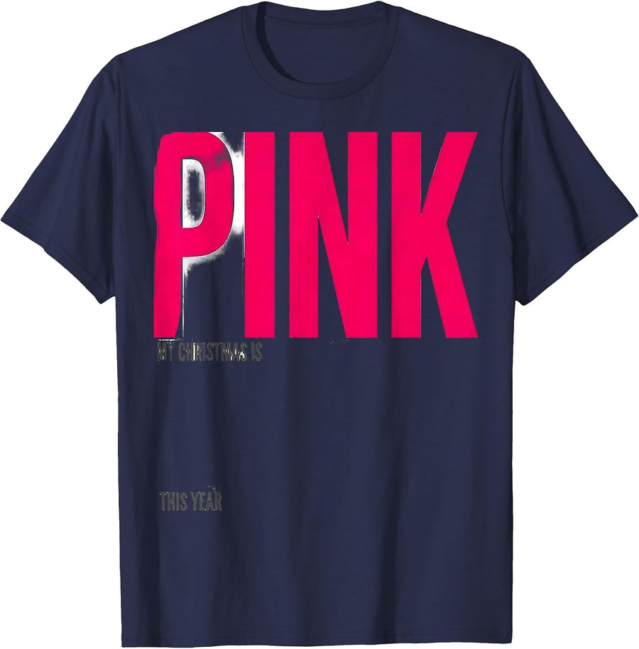 My Christmas Is Pink This Year Funny Pink Flamingo Novelty T-Shirt - Navy Blue