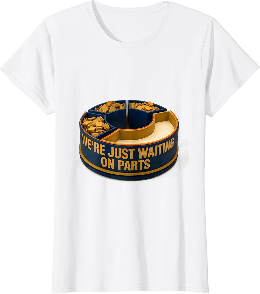 Women's We're Just Waiting On Parts Funny Skeleton Mechanic Auto T-Shirt - White