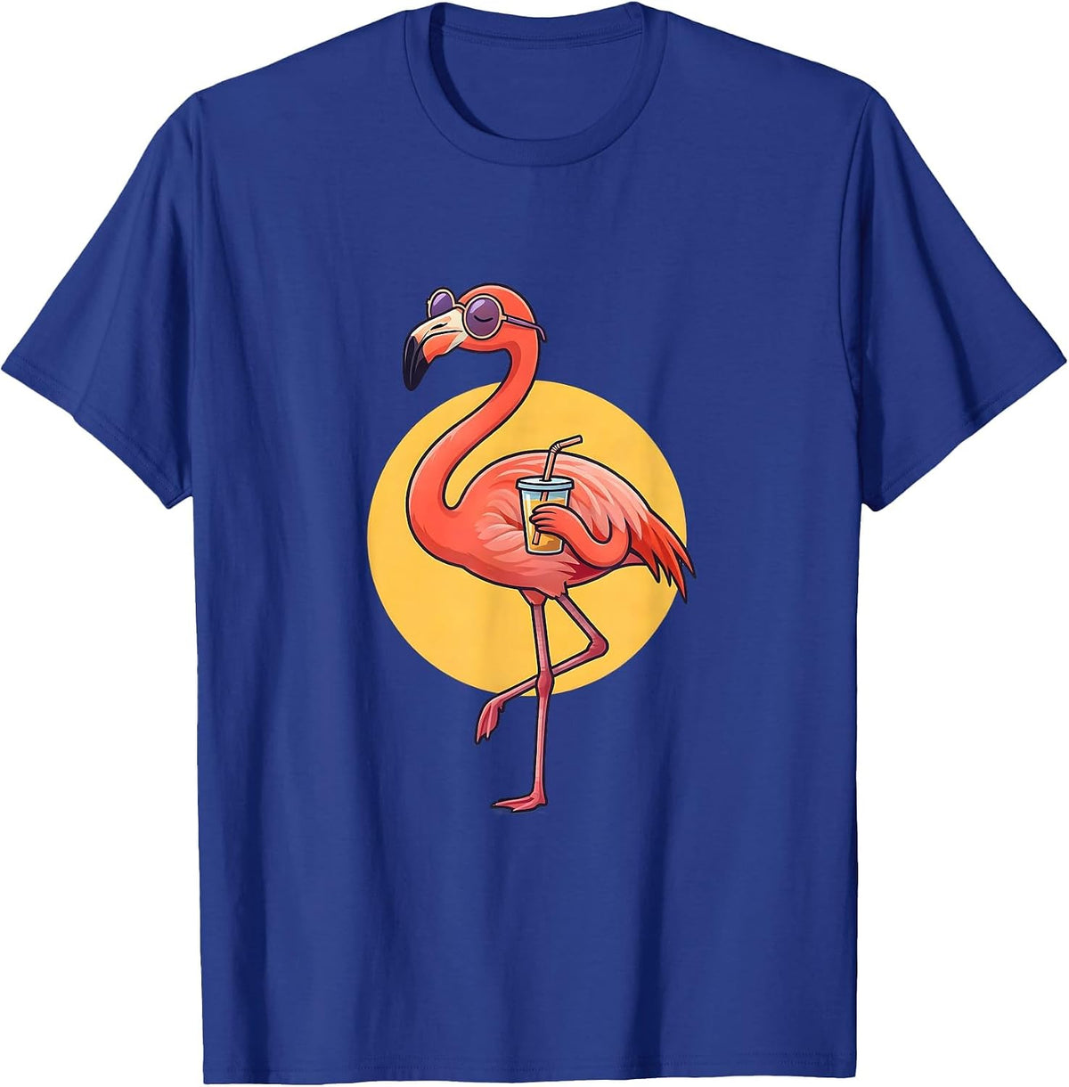 Pink Flamingo in Sunglasses Funny Tropical Bird Gift T-Shirt - Royal Blue
