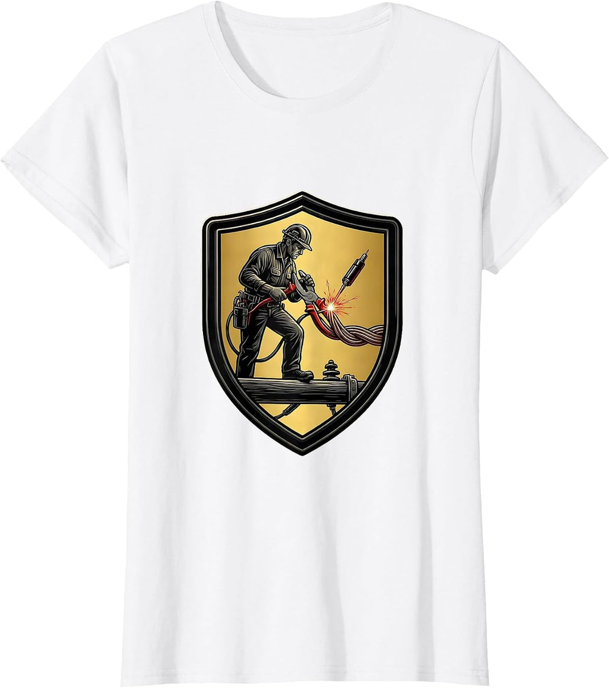 Sealed Lineman Shield Funny Electrician Trade Humor T-Shirt - White
