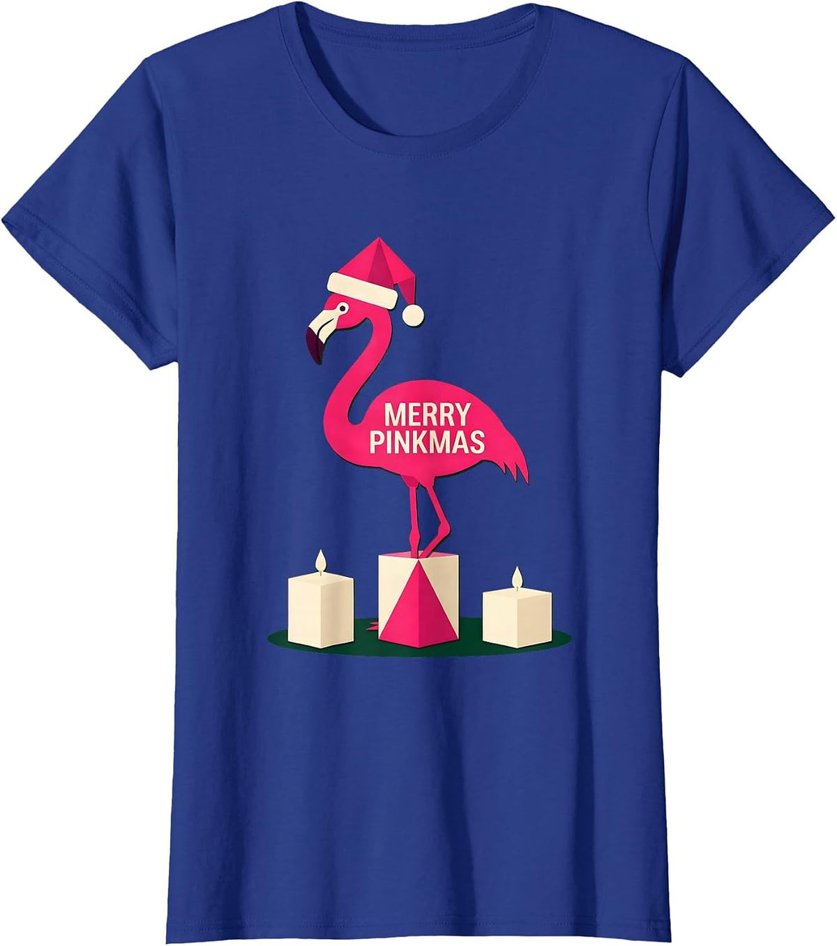 Women's Merry Pinkmas Flamingo Silhouette Christmas Pajamas Holiday T-Shirt - Royal Blue