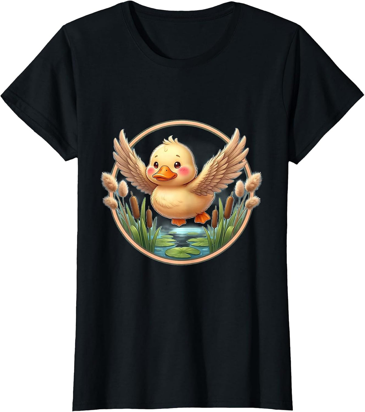 Youth Camo Duck Flying Over Marsh Reeds T-Shirt - Black