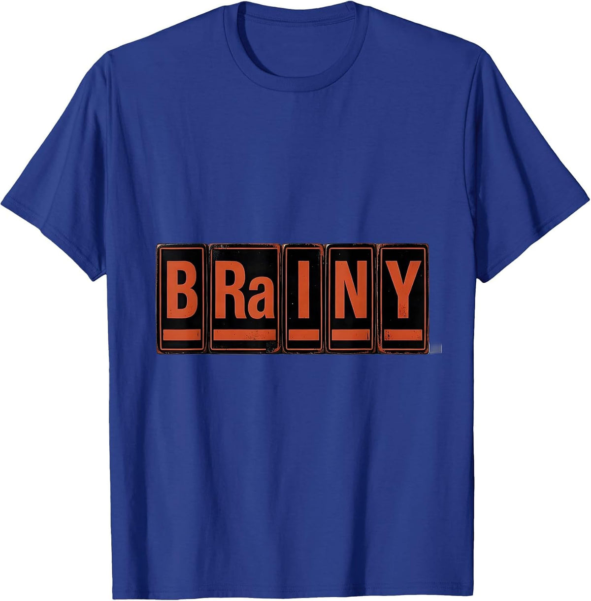 BRAINY Wood Type Letterpress Periodic Table Chemistry Humor T-Shirt - Royal Blue