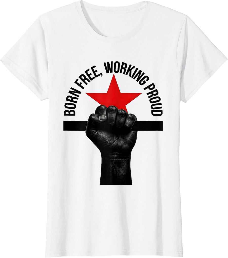 Women's Born Free Working Proud Stars Stripes Labor Day T-Shirt - White